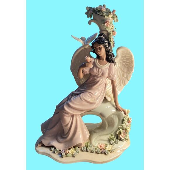 Members Mark Hand Painted 14” Porcelain Angel in Pink Dress w/Dove Flowers - Picture 1 of 14